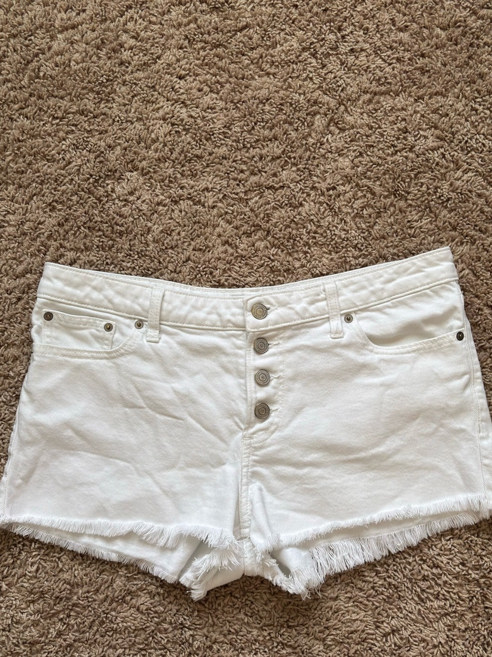 Lucky Brand White Denim Button-Front Frayed Hem Shorts